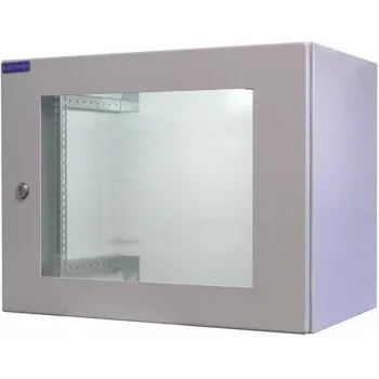 RESISTER 19-Inch Network Cabinet Pro Aktiv - IP54/IP55 - Viewing Door - 12U - 600x600 mm - Active Fan - Filter - Light Grey (RAL 7035)