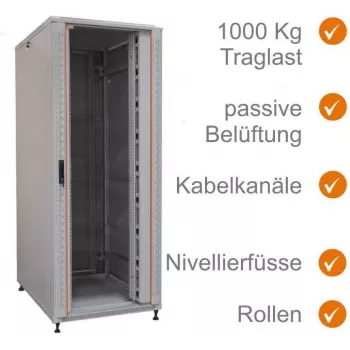 IT-BUDGET 19 inch hálózati szekrény SRK – 42U – szélesség x mélység 800x800 mm – üveg-/acéllemez ajtó – kábelcsatornák – előszerelt – világosszürke (99ITB19SRK4288GGNM)
