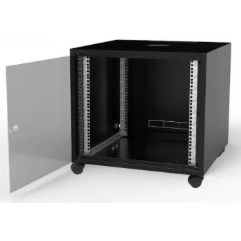 IT-BUDGET 19 inch hálózati szekrény SJB - 10U - 600x600 mm - üvegajtó - hátfal - fekete (W-3987-01-01-161-BBL)