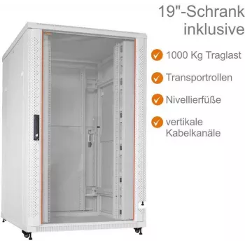 IT-BUDGET 19-Inch Network Cabinet SRK - 27 HE - Width x Depth 800x800 mm - Viewing/Solid Steel Door - Cable Channels - Pre-assembled - Light Grey (RAL 7035) (99ITB19SRK2788GGNM)