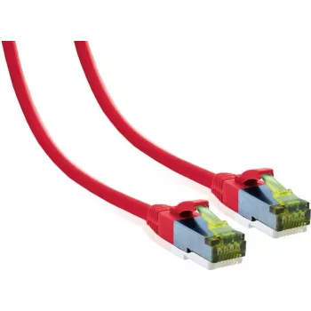 IT-BUDGET Full Copper Premium patchkábel - Cat.6A Cat.7 nyers kábellel - 600 MHz - halogénmentes - PoE+ - 10GBit - piros - 0,5 m