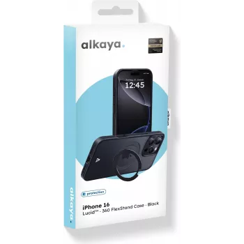 ALKAYA Lucid 360 FlexStand tok MagSafe-dzsel iPhone 16-hoz fekete (CS-20226)