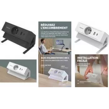 Fellowes Power Desk asztali elosztó Type-E fehér 3 AC-aljzat 2 USB-A 2m kábel