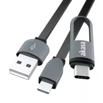 Akasa AK-CBUB35-10BK USB 2.0 kábel - USB-A - Micro-USB B USB-C adapterrel - 1 m - fekete
