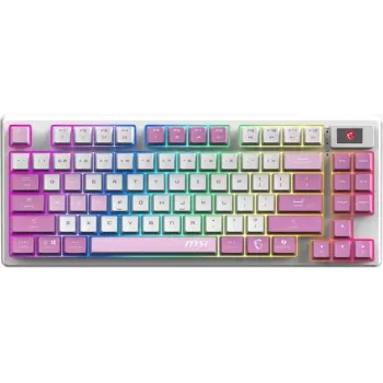 MSI Forge GK600 TKL RGB mechanikus gaming billentyűzet, francia AZERTY kiosztás, fehér/lila, Kailh Red kapcsolók
