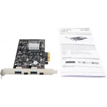 EXSYS EX-12005 PCI Express USB 3.2 Gen 2 (10 Gbps) 2-portos USB-A host vezérlőkártya Low-Profile bracket-tel