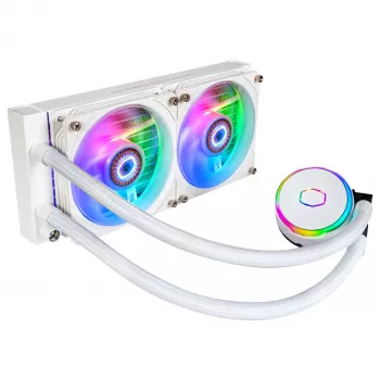 Cooler Master MasterLiquid PL240 FLUX fehér processzorhűtő folyadékhűtés, 240 mm-es radiátor, 2x 120 mm-es ventilátor, ARGB, LGA1700/AM5