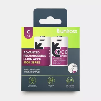 Uniross USB-C C/HR14 lítium-ion akkumulátor 3000mAh, 2 darabos csomag