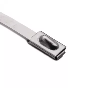 HellermannTyton 111-93088 nemesacél kábelkötöző PA11 bevonattal, 201 mm hossz, 4,6 mm szélesség, 0,3 mm vastagság, 50 mm kötegelési átmérő, fémes/ezüst, 100 darabos csomag