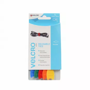 VELCRO VEL-EC60250 tépőzár kábelkötöző - vegyes színek (kék, zöld, narancs, piros, sárga) - 20 cm x 12 mm - 5 darabos csomag