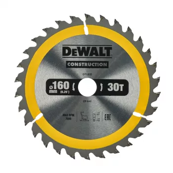 DEWALT TCT körfűrészlap 160x20mm 30T +10° fogszög 16mm gyűrű