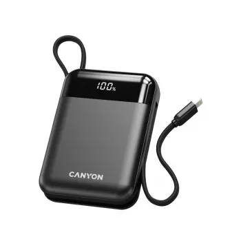 Canyon OnPower 104 10000 mAh power bank USB-C és Lightning kábellel fekete