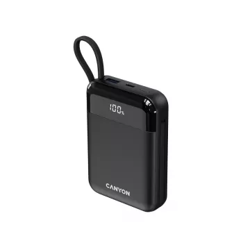 Canyon OnPower 104 10000 mAh power bank USB-C és Lightning kábellel fekete