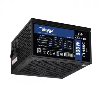 Akyga Classic AK-C1-800 ATX tápegység, 800 W, 80 PLUS, aktív PFC, 120 mm-es ventilátor