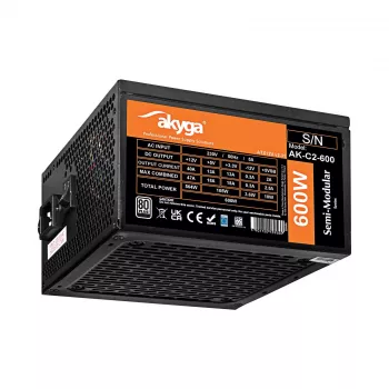 Akyga AK-C2-600 Classic 600 W ATX tápegység, részben moduláris, aktív PFC, 120 mm-es ventilátor