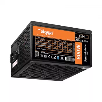 Akyga AK-C2-800 Classic 800 W ATX tápegység, részben moduláris, aktív PFC, 120 mm-es ventilátor