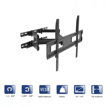 Akyga AK-MB-10 forgatható TV fali tartó, 37–70 inch, 50 kg, VESA 600x400, forgatás ±45°, döntés ±20°, fekete