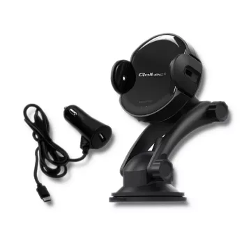 Qoltec PRO vezeték nélküli autós töltő IR tartóval 15 W QC 3.0 USB Type-C fekete