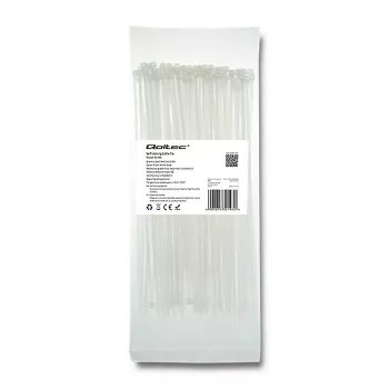 Qoltec 52195 Zippers 2.5 200 100db nylon UV fehér kábelkötöző