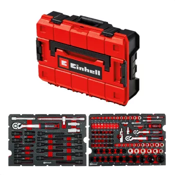 EINHELL-KWB E-Case gépjármű szerszámos táska, 121 részes (fekete/piros, szerszámkészlettel hobbi szerelőknek)