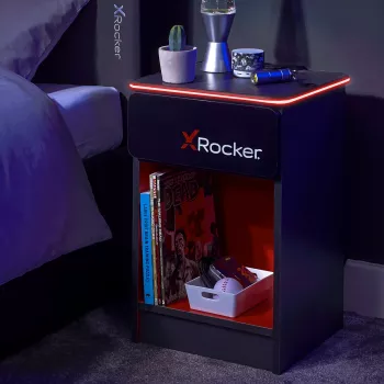 X Rocker gamer éjjeliszekrény RGB LED világítással, szürke/piros