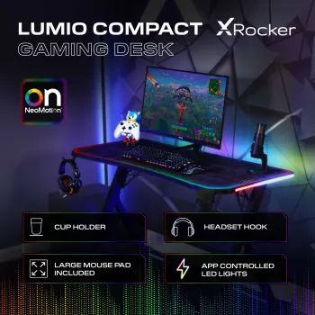 X Rocker Lumio RGB gamer asztal LED világítással és egérpadlóval