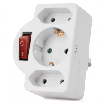 ENTAC fali dugaszoló adapter 2x Euro 1x Schuko kapcsolóval fehér
