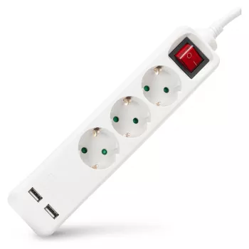 ENTAC elosztó 3 csatlakozós USB-vel 1,5m kapcsolós fehér