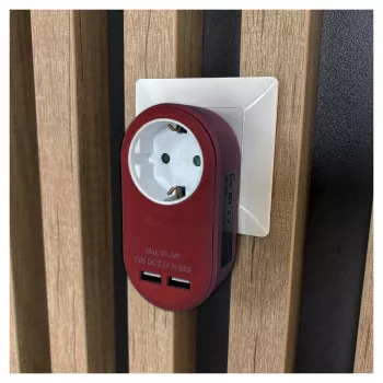 ENTAC dugaszoló adapter 2x USB-A bordó