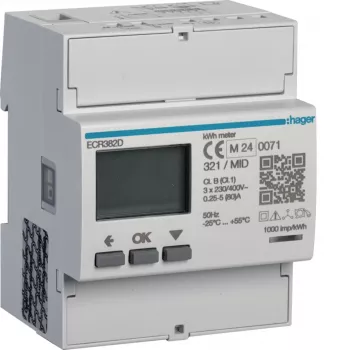 Hager ECR382D 3 fázisú közvetlen csatlakozású energiamérő 80A 4 modul Modbus MID