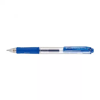 Pentel Hybrid Gel Grip nyomógombos gél toll - kék tinta - 0,7 mm közepes hegy - fém klipsz - átlátszó kék tolltest