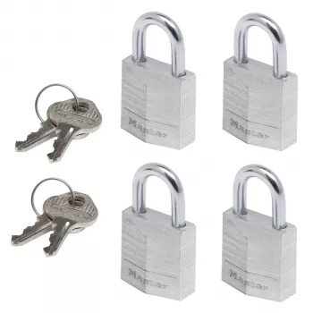 Master Lock 9120EURQNOPCC laminált acél lakat 4 darabos csomag, azonos kulcsú, 20 mm test szélesség