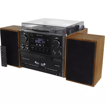 Soundmaster MCD5600BR sztereó rendszer lemezjátszóval, DAB+, URH, Bluetooth, CD, kazetta, USB, 2 x 5 W, barna