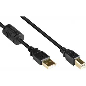 GoodConnections USB 2.0 kábel USB Type-A – USB Type-B ferritmaggal, aranyozott, fekete, 5 m (GC-M0083)
