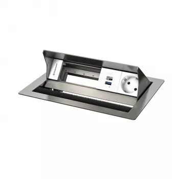 Kindermann CP Standard² VA 4-es asztali csatlakozópanel 1x Schuko aljzat, 1x USB-A töltőcsatlakozó, VGA, audio, fekete