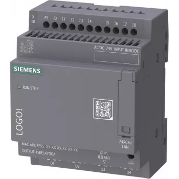 Siemens LOGO! 24 RCEo 6ED1052-2HB08-0BA3 logikai modul, 24V AC/DC, 8 DI/4 AI/4 DQ relé, kijelző nélkül, Ethernet