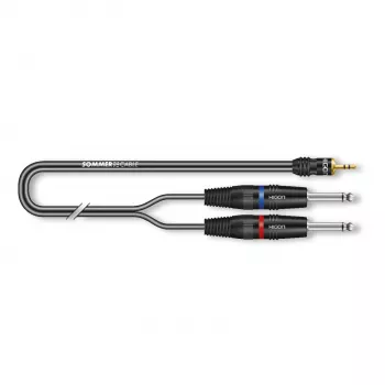 Sommer Cable SC-Onyx 2025 MKII sztereó split kábel, 2 x 1 x 0,25 mm², 3,5 mm-es sztereó minijack dugó 2x 6,3 mm-es mono jack dugóra, HICON, fekete, 2,5 m (ON1W-0250-SW)