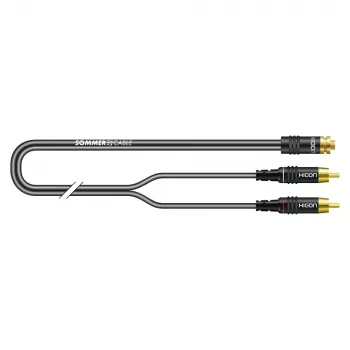 Sommer Cable SC-Onyx 2008 audio adapterkábel, 2 x 1 x 0,08 mm², 2x RCA dugó 3,5 mm-es sztereó mini jack aljzatra, HICON, fekete, 2,5 m (O84W-0250-SW)