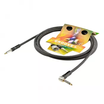 Sommer Cable SC-Spirit LLX hangszerkábel, 1 x 0,38 mm², 6,3 mm-es mono jack dugó 6,3 mm-es 90°-os mono jack dugóra (NOISEFREE), HICON, fekete, 3 m (LX3C-0300-SW)