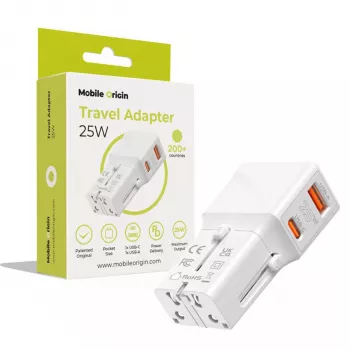 Mobile Origin utazási adapter 25W EU/US/UK/AU, fehér