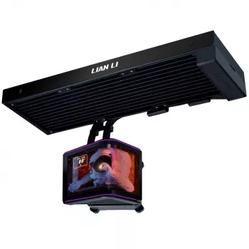 Lian Li HydroShift II OLED Curved 360 ventilátor nélküli AiO folyadékos CPU-hűtő, 360 mm, OLED kijelző - fekete