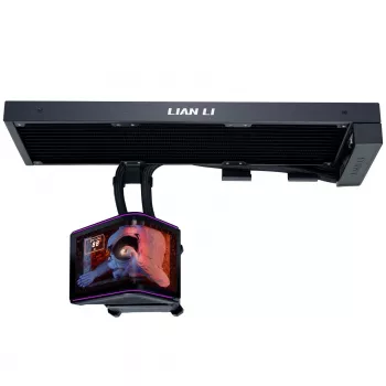 Lian Li HydroShift II OLED Curved 360 ventilátor nélküli AiO folyadékos CPU-hűtő, 360 mm, OLED kijelző - fekete