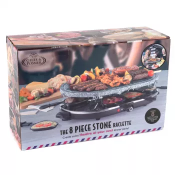 Giles & Posner EK1872GV2VDE asztali kő raclette-grill - 1200W, 8 személyes, fekete/szürke