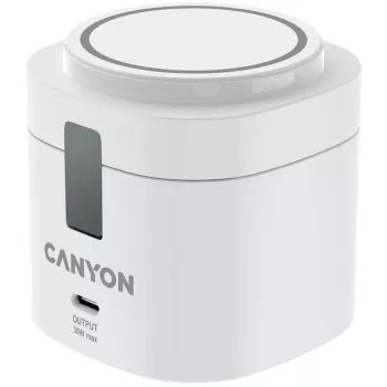 Canyon 4 az 1-ben vezeték nélküli töltőállvány, max. 30W, méret: 70x70x70,3mm, tömeg: 414g, 1M kábellel, fehér