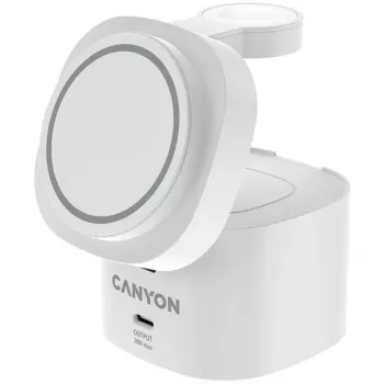 Canyon 4 az 1-ben vezeték nélküli töltőállvány, max. 30W, méret: 70x70x70,3mm, tömeg: 414g, 1M kábellel, fehér