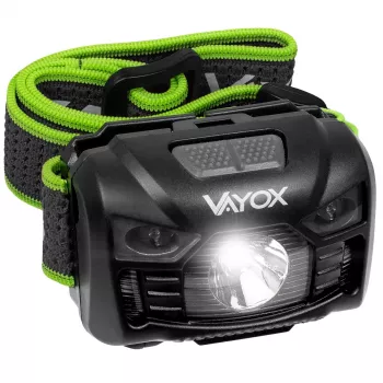 VAYOX VA0020 akkumulátoros fejlámpa, 170 lm, mozgásérzékelő, 1200 mAh, USB-C, IP66, fekete