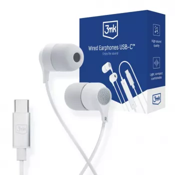 3mk vezetékes fülhallgató USB-C, in-ear mikrofonnal, fehér