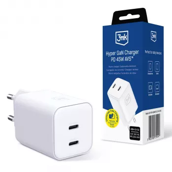 3mk Hyper Charger PD 45W GaN AVS QC4+ PPS AFC FCP DCP 2C fehér