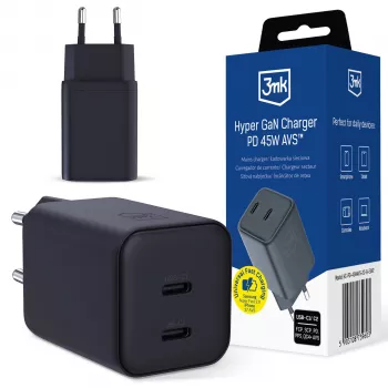 3MK Hyper Charger PD 45W GaN AVS QC4+ PPS AFC FCP DCP 2C fekete