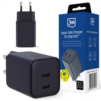 3MK Hyper Charger PD 45W GaN AVS QC4+ PPS AFC FCP DCP 2C fekete